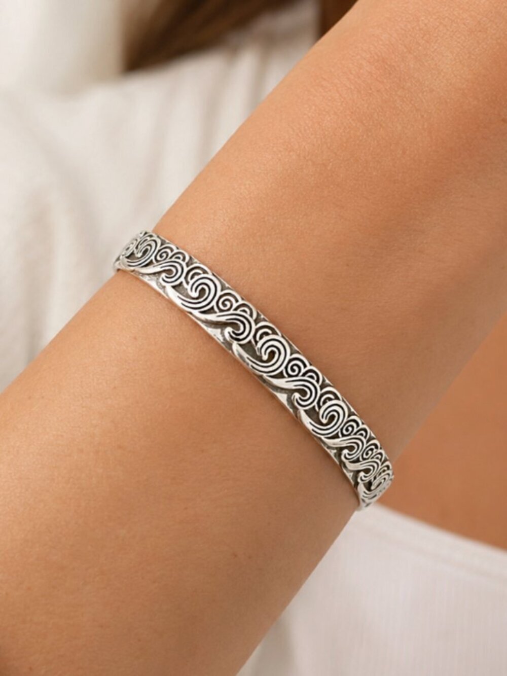 925 Sterling Silver Chunky Cuff Bangle Bracelet Engraved Sterling Silver Bangle